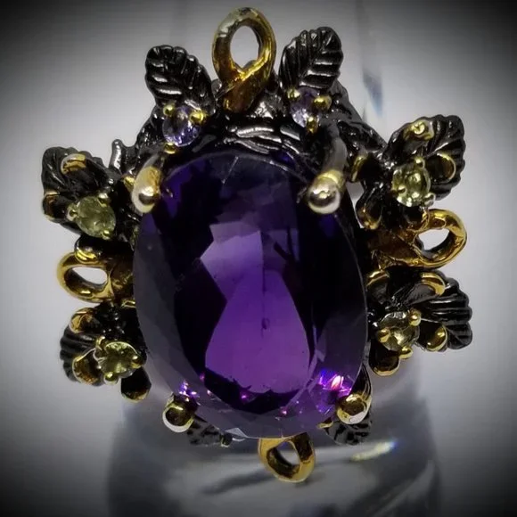 25 carat natural amethyst, tanzanite peridot ring